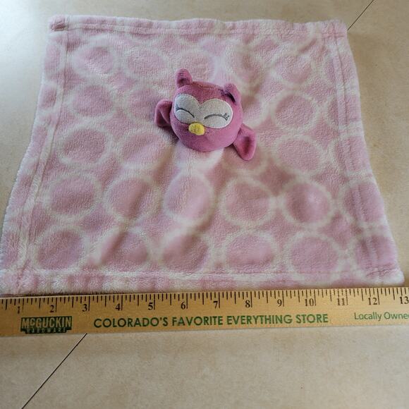 HB Pink Owl Security Blanket Lovey 12x12" Circles Print Baby Comfort Toy Plushie - Picture 4 of 11